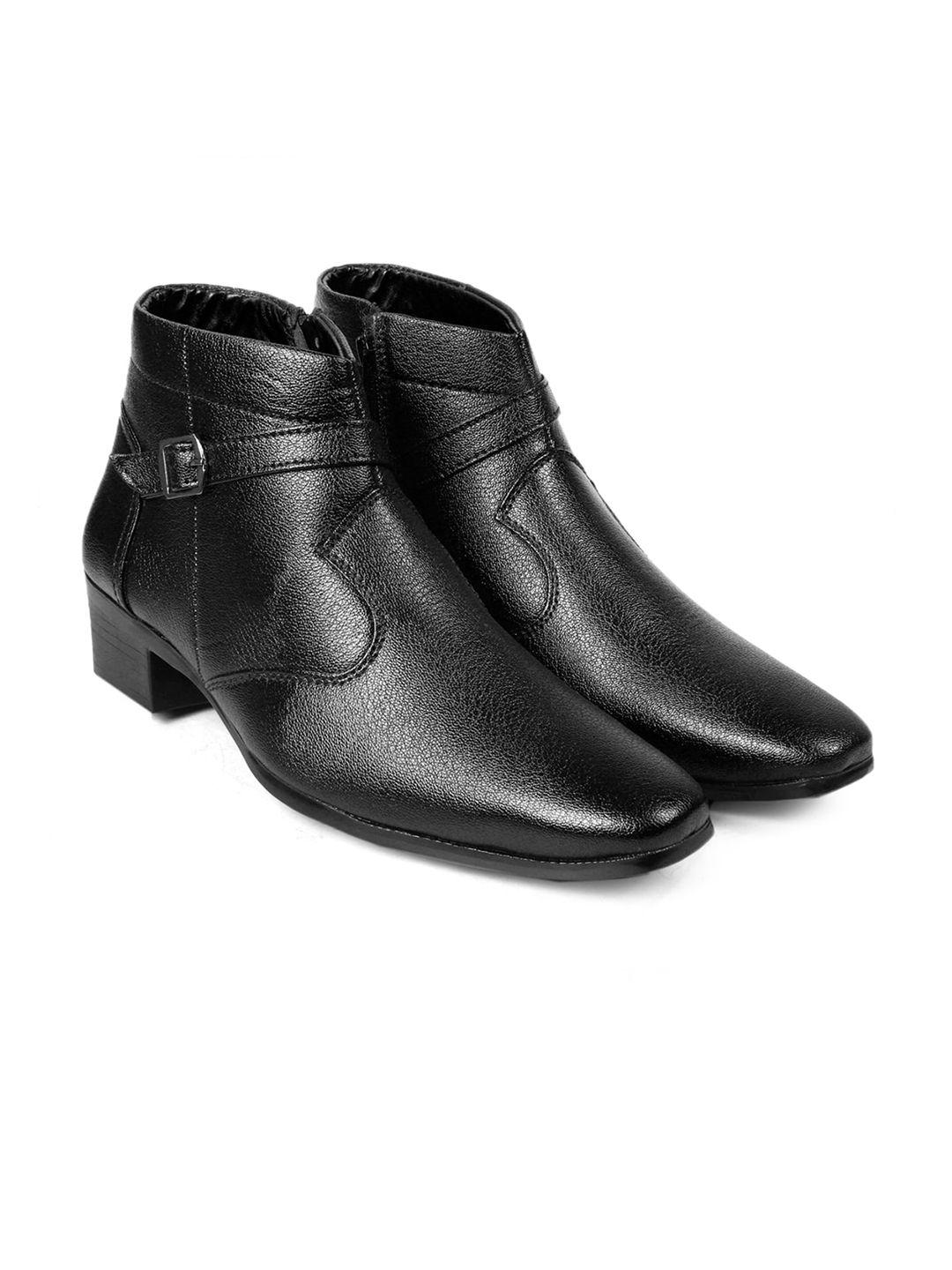 bxxy men textured mid top height increasing formal boots with buckle detail