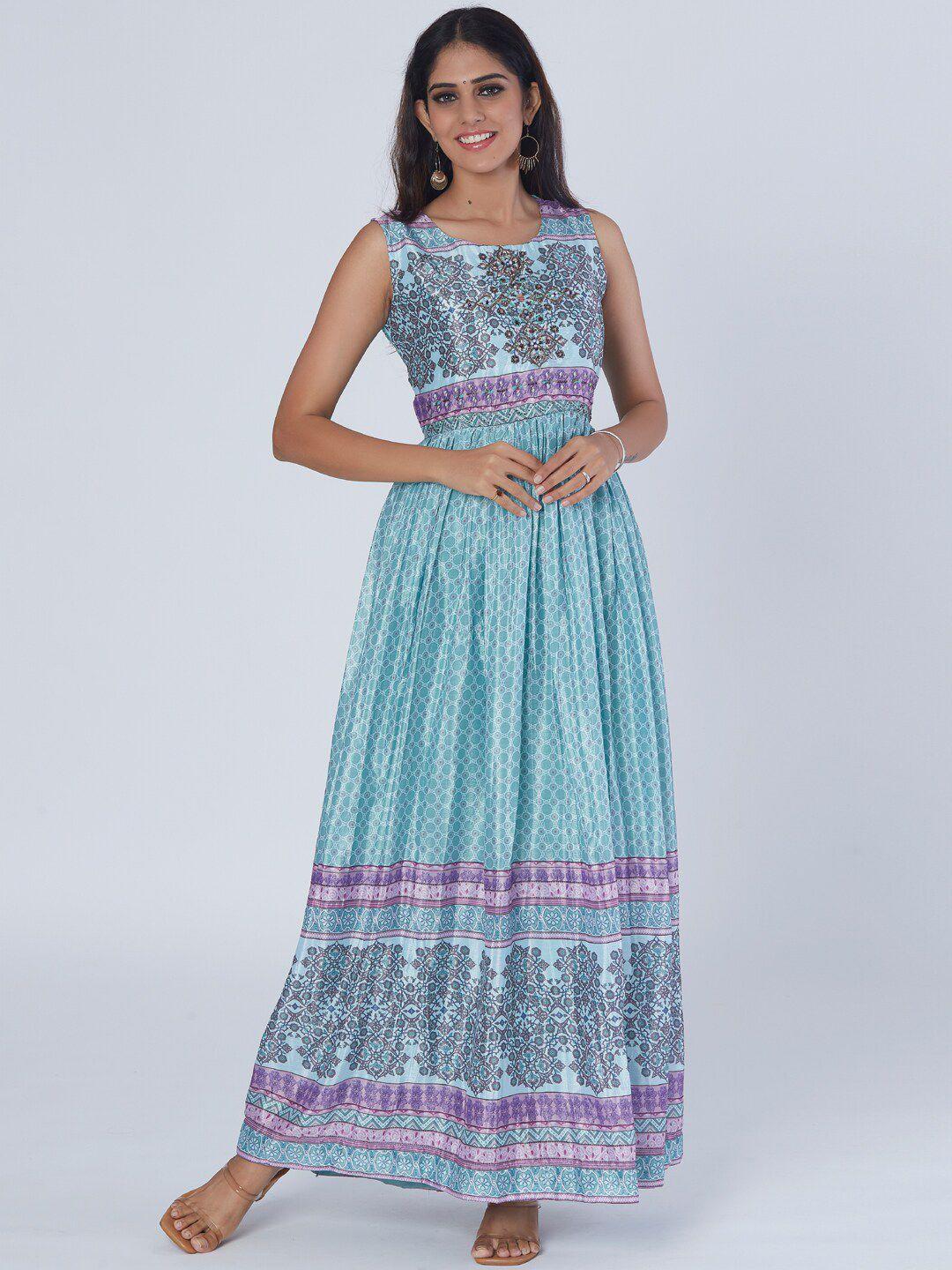 taruni printed sleeveless maxi ethnic dress