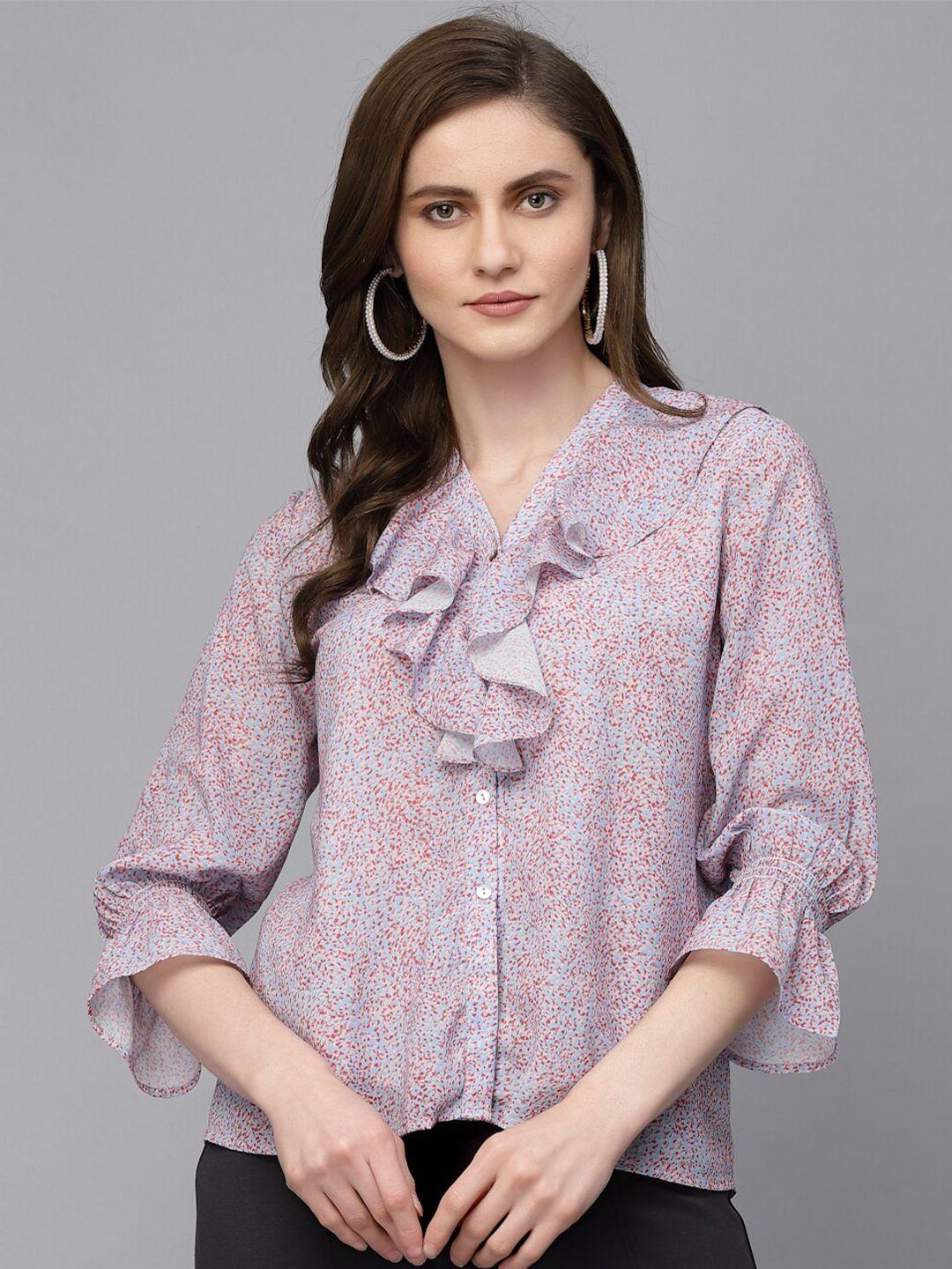 gipsy micro and disty printed bell sleeves ruffles shirt style top