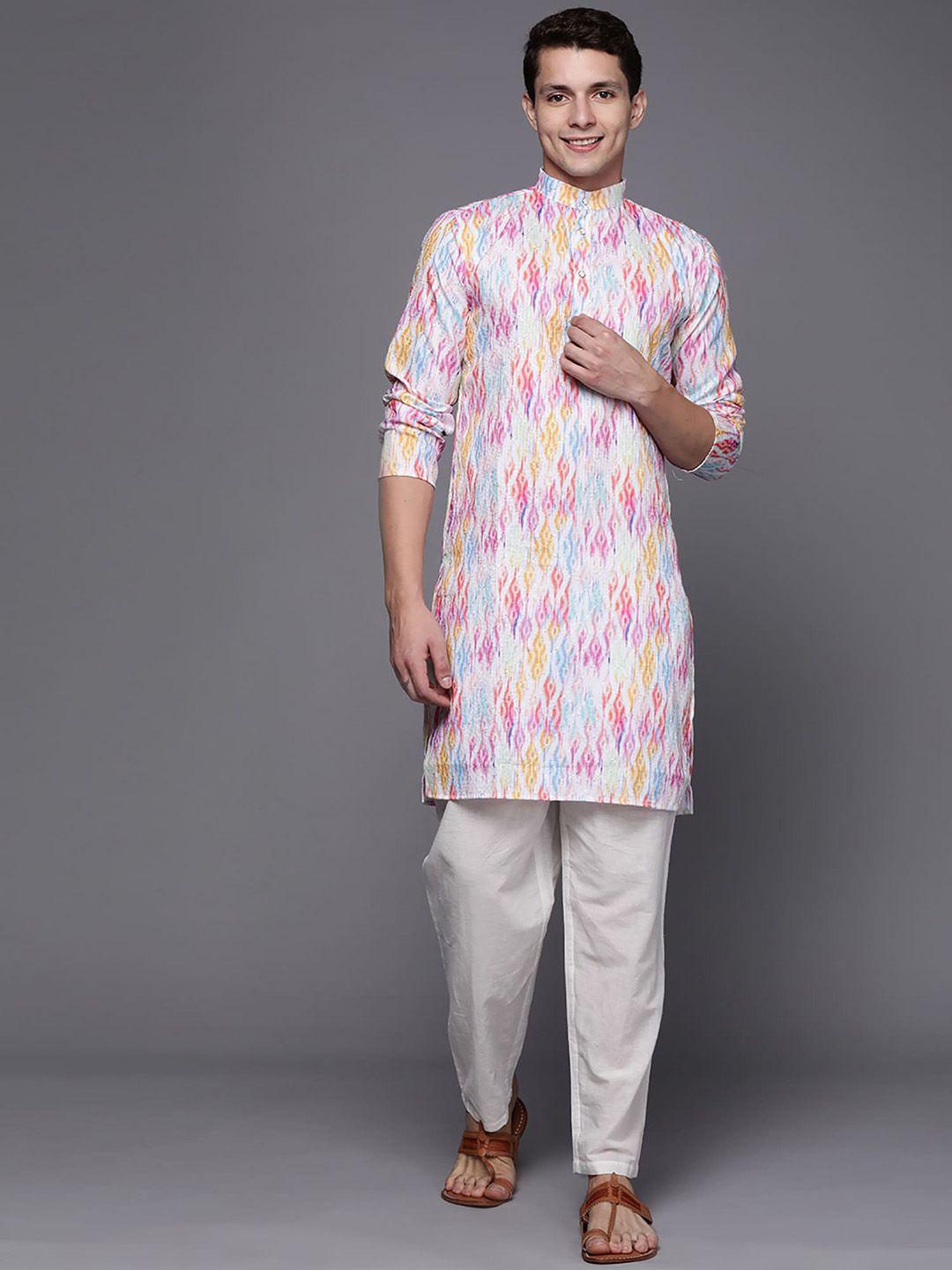 indo era mandarin collar ethnic motifs printed thread work cotton kurta