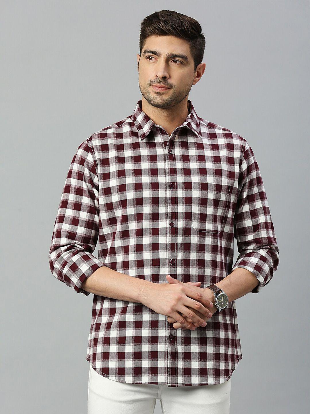 harvard men maroon classic slim fit gingham checks opaque checked casual shirt