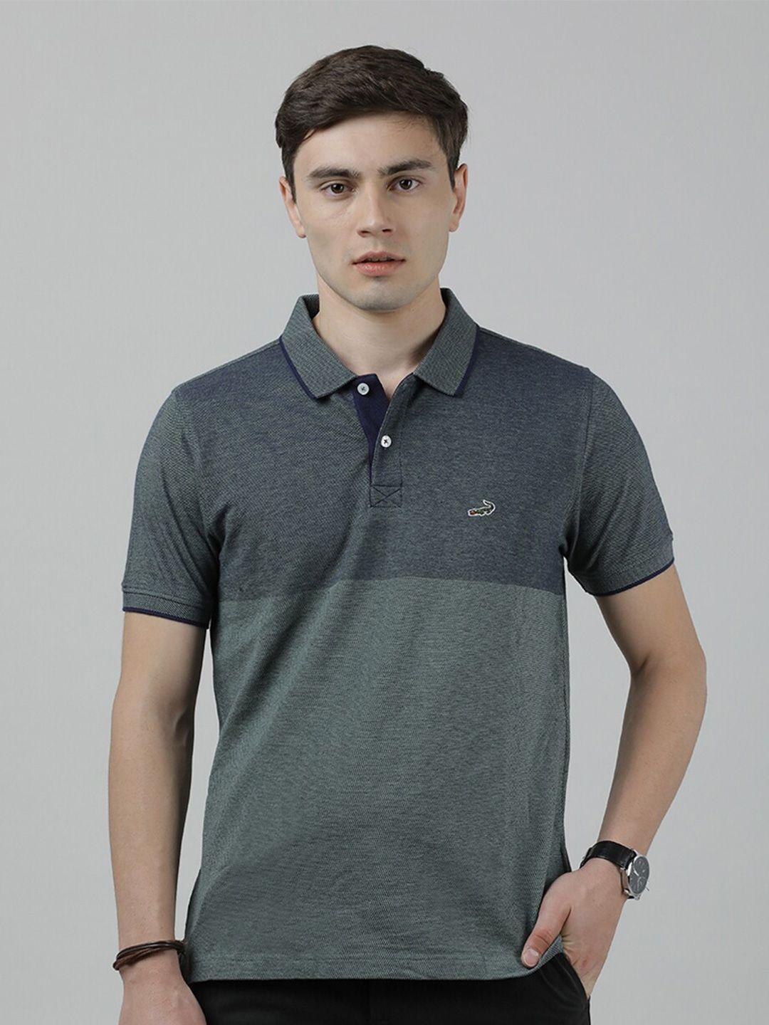 crocodile polo collar colourblocked slim fit cotton t-shirt