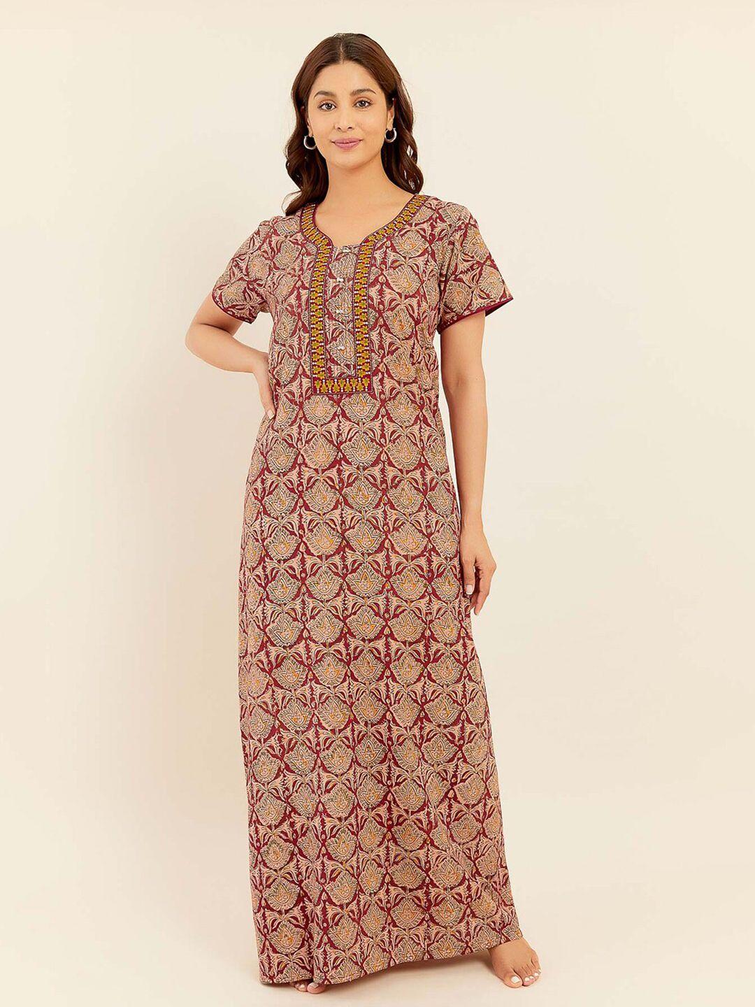 maybell ethnic motifs printed pure cotton maxi nightdress