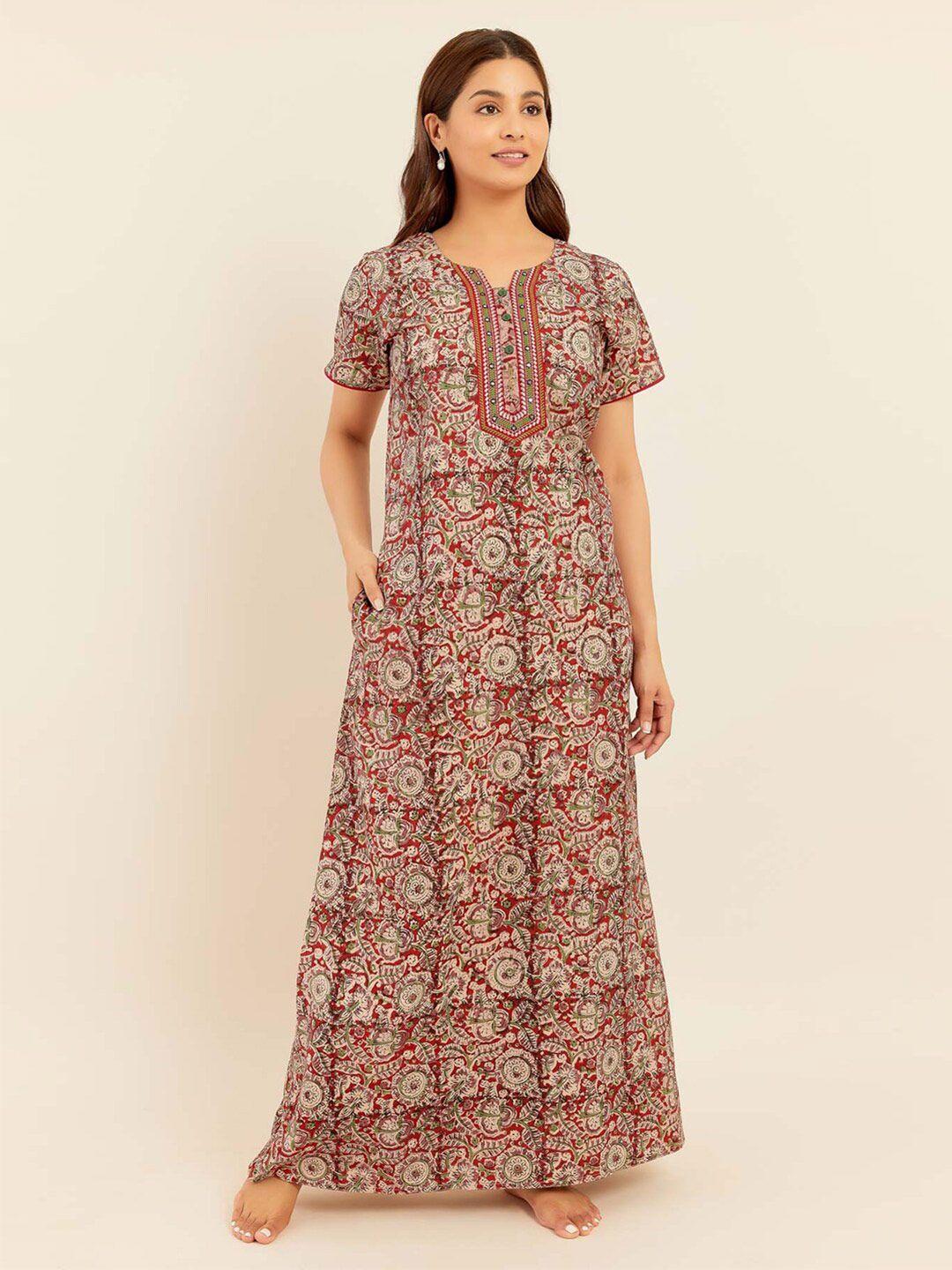 maybell ethnic motifs printed pure cotton maxi nightdress