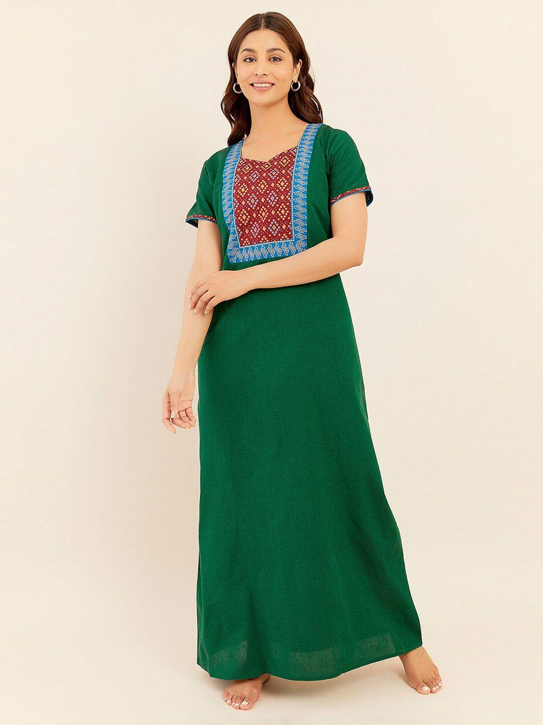 maybell ethnic motifs printed pure cotton maxi nightdress