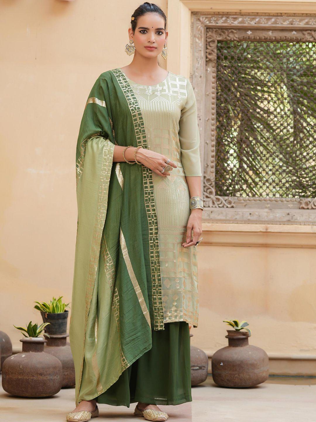 scakhi ethnic motif embroidered sequinned kurta with sharara & dupatta