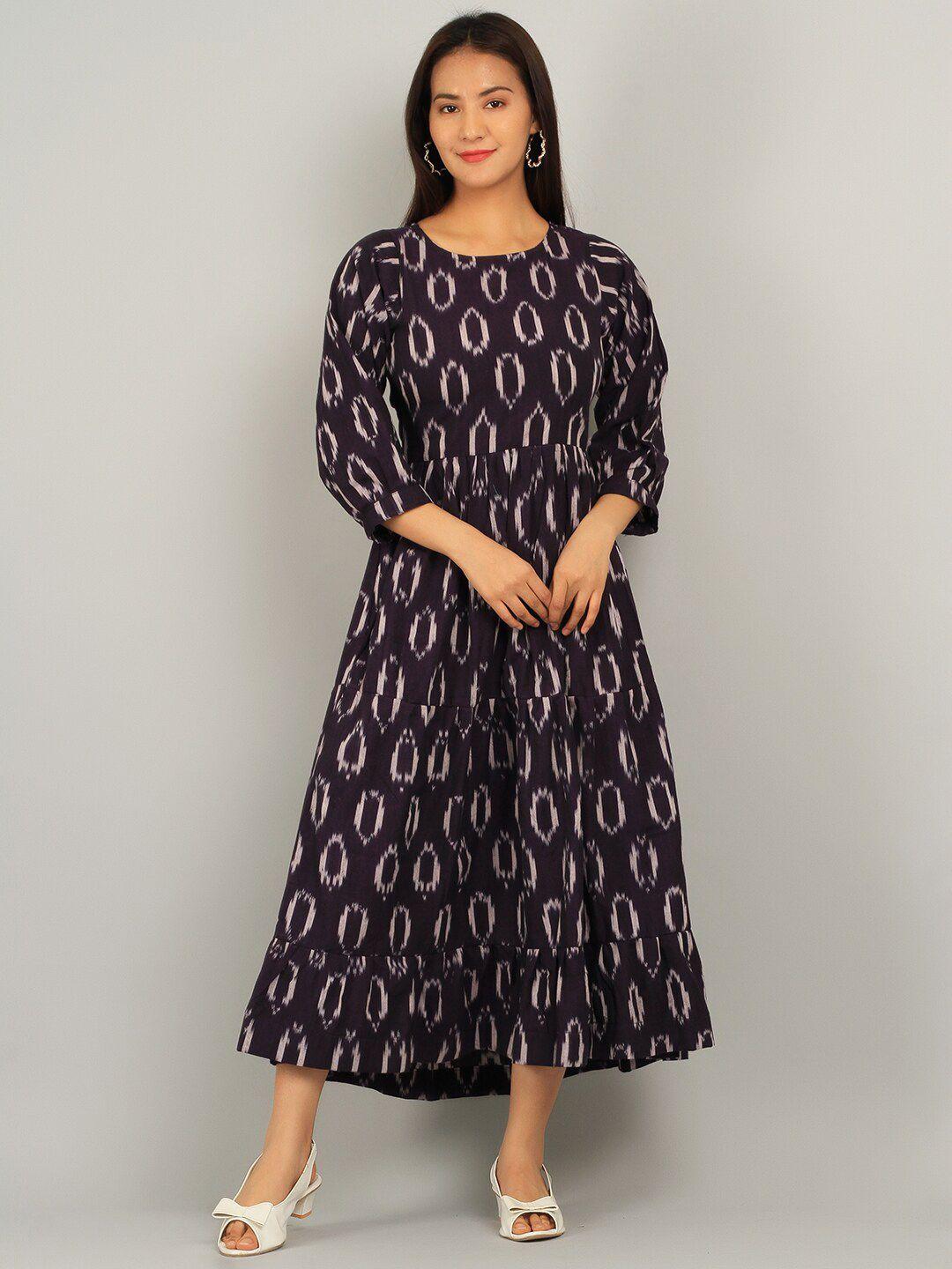 indophilia ikat printed pure cotton fit & flare midi dress