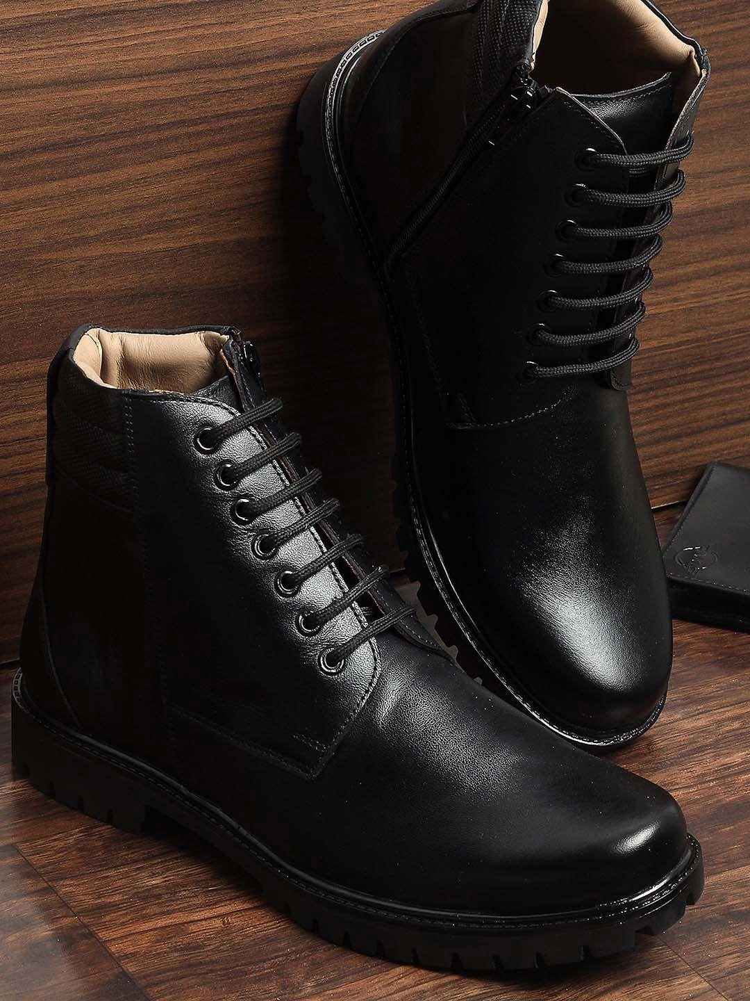 louis stitch men leather high-top flat biker boots