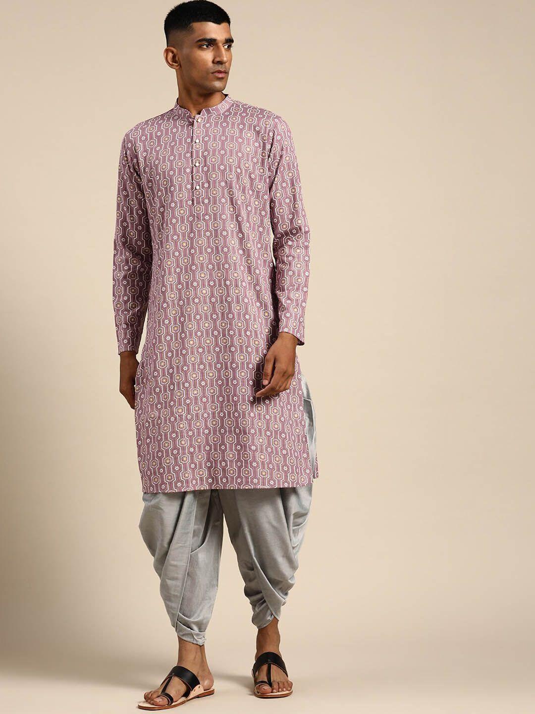 kisah geometric printed mandarin collar kurta