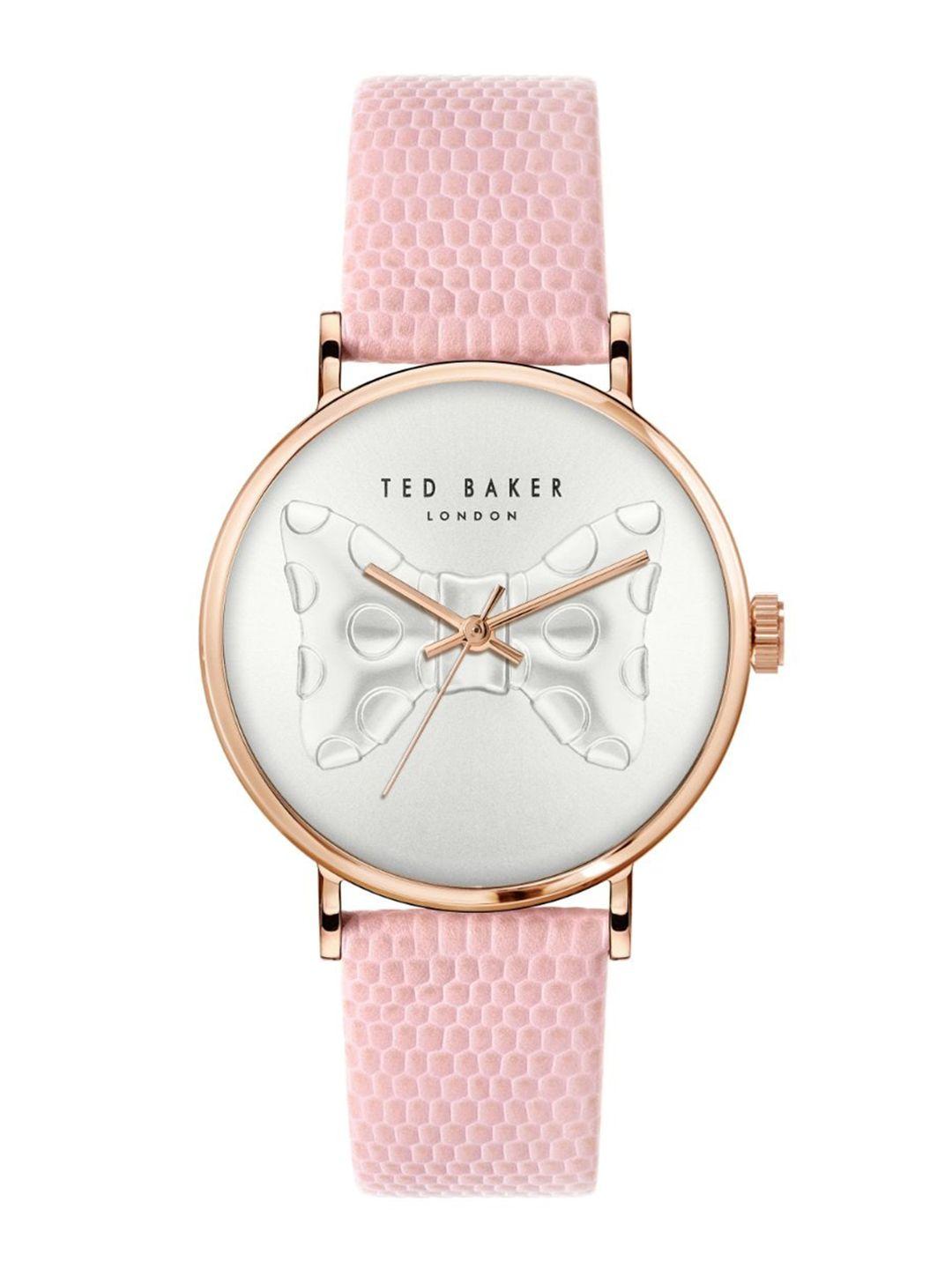 ted baker women printed dial & leather textured straps analogue watch bkpphs3029i