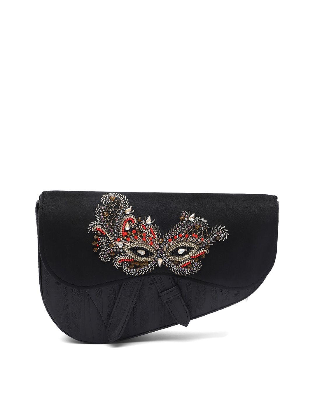 clotche textured embellished half moon sling bag