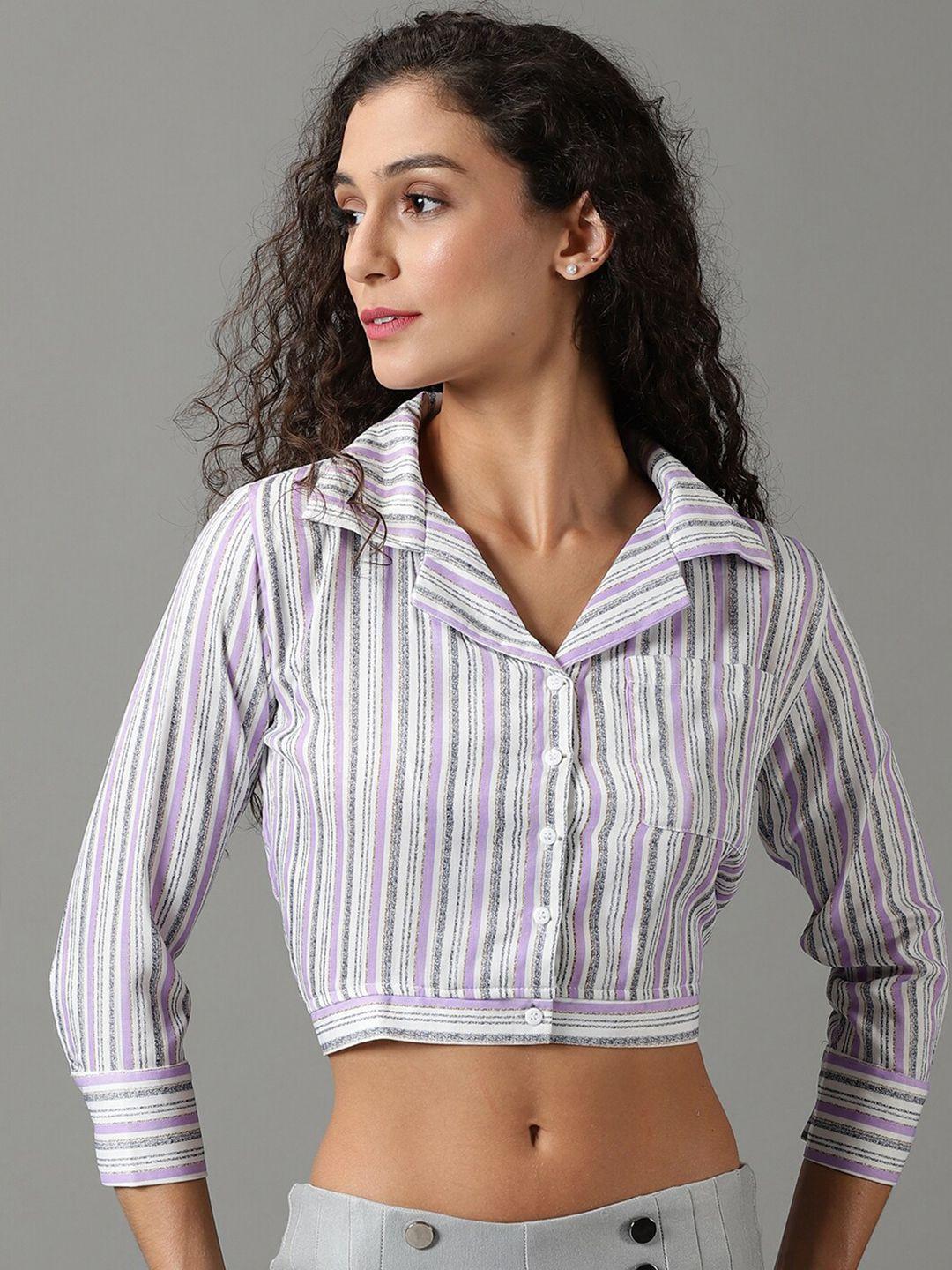 showoff striped shirt style crop top