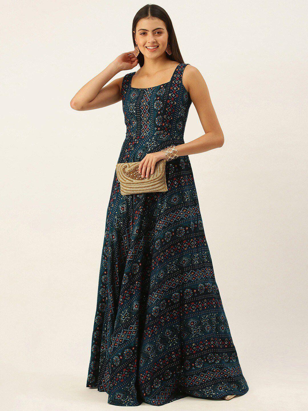 ethnovog ethnic motifs printed square neck maxi dress