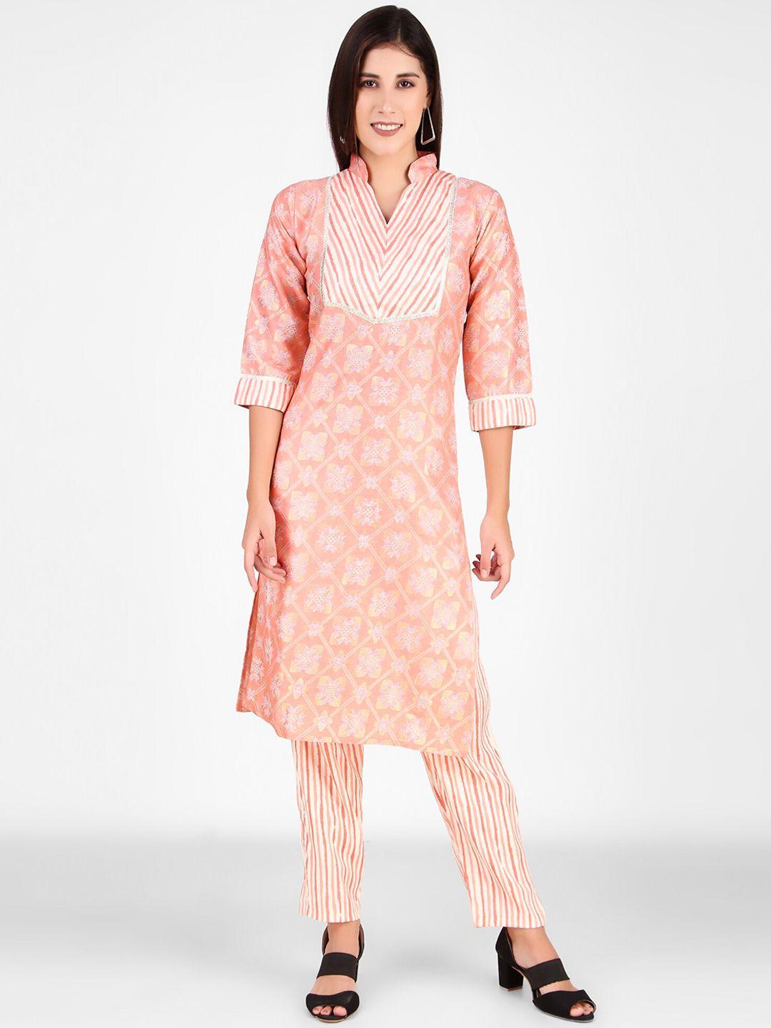 fnocks leheriya printed gotta patti pure cotton kurta with trousers