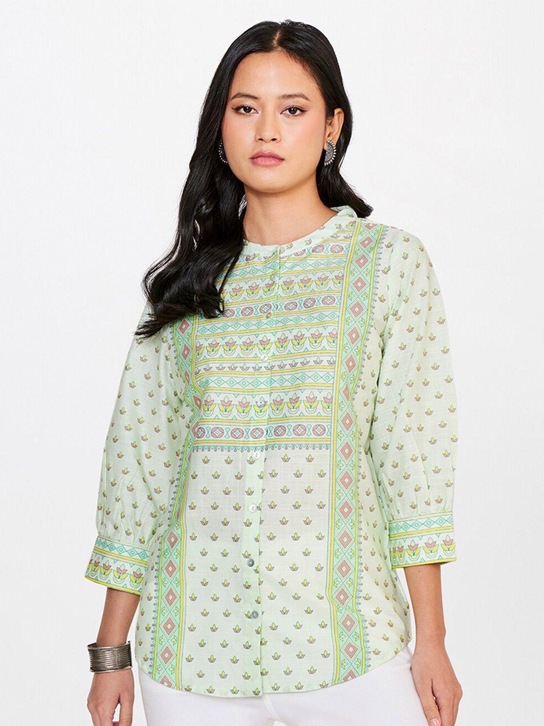 global desi floral print mandarin collar cotton top