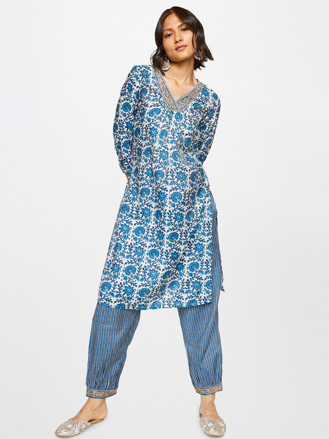 global desi floral printed zari kurta with trousers