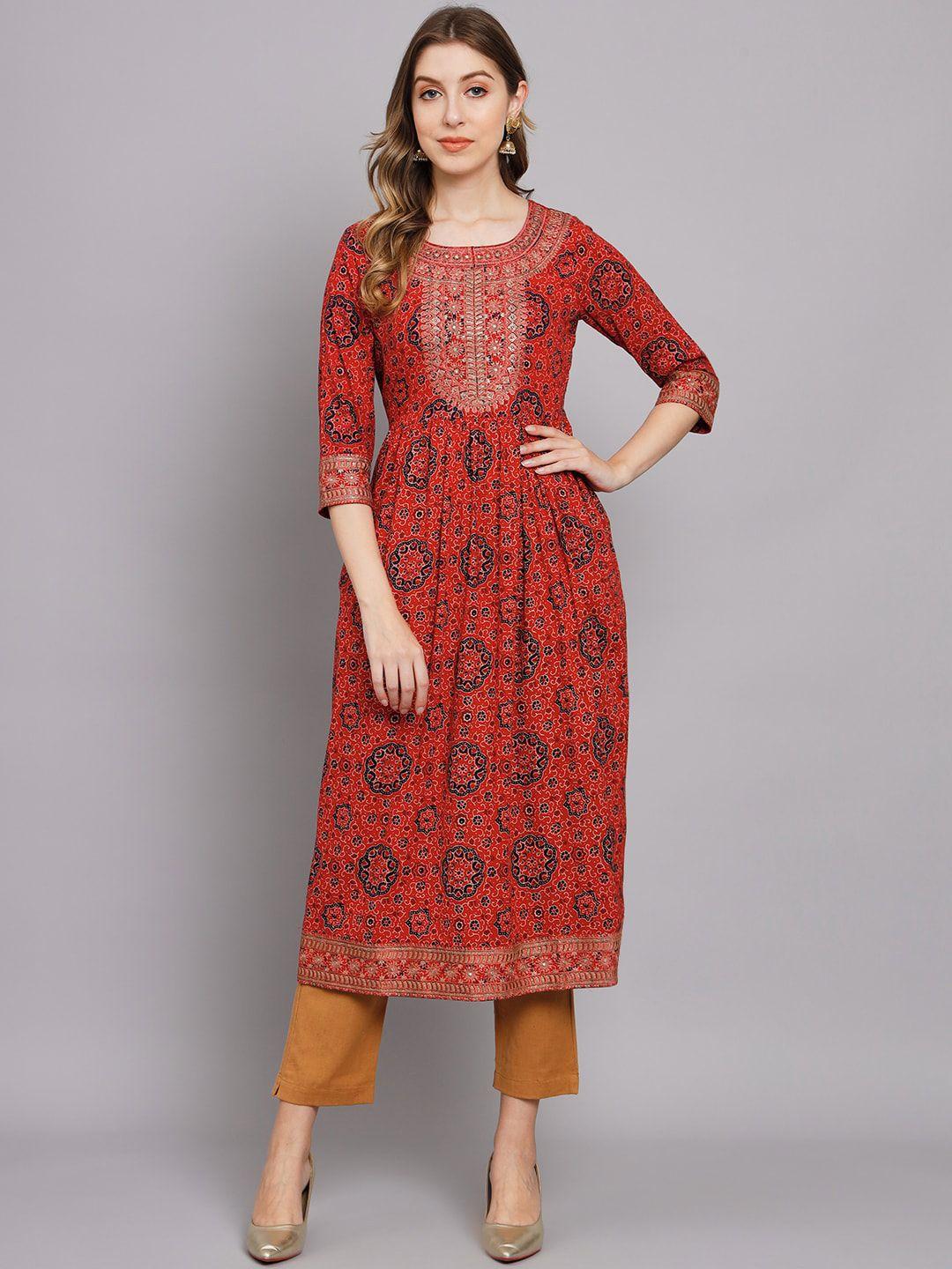 kalini ethnic motifs printed mirror work kurta