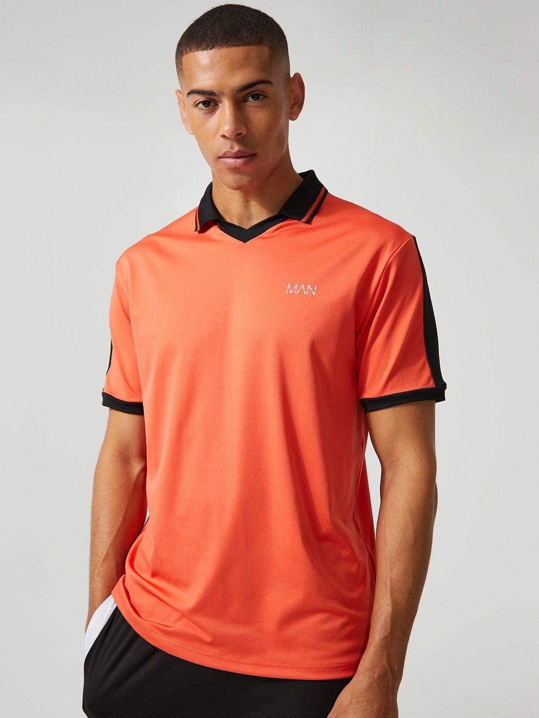 boohooman men orange & black polo collar t-shirt