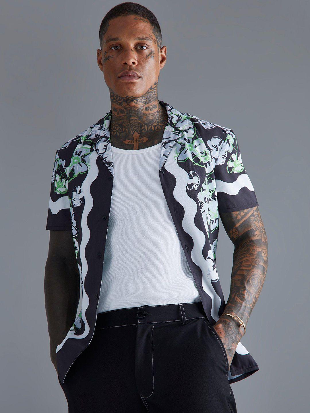 boohooman men short sleeve floral border muscle shirt