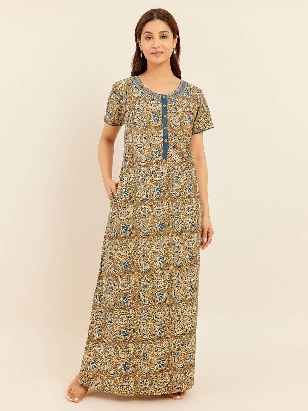 maybell ethnic motifs printed pure cotton maxi nightdress