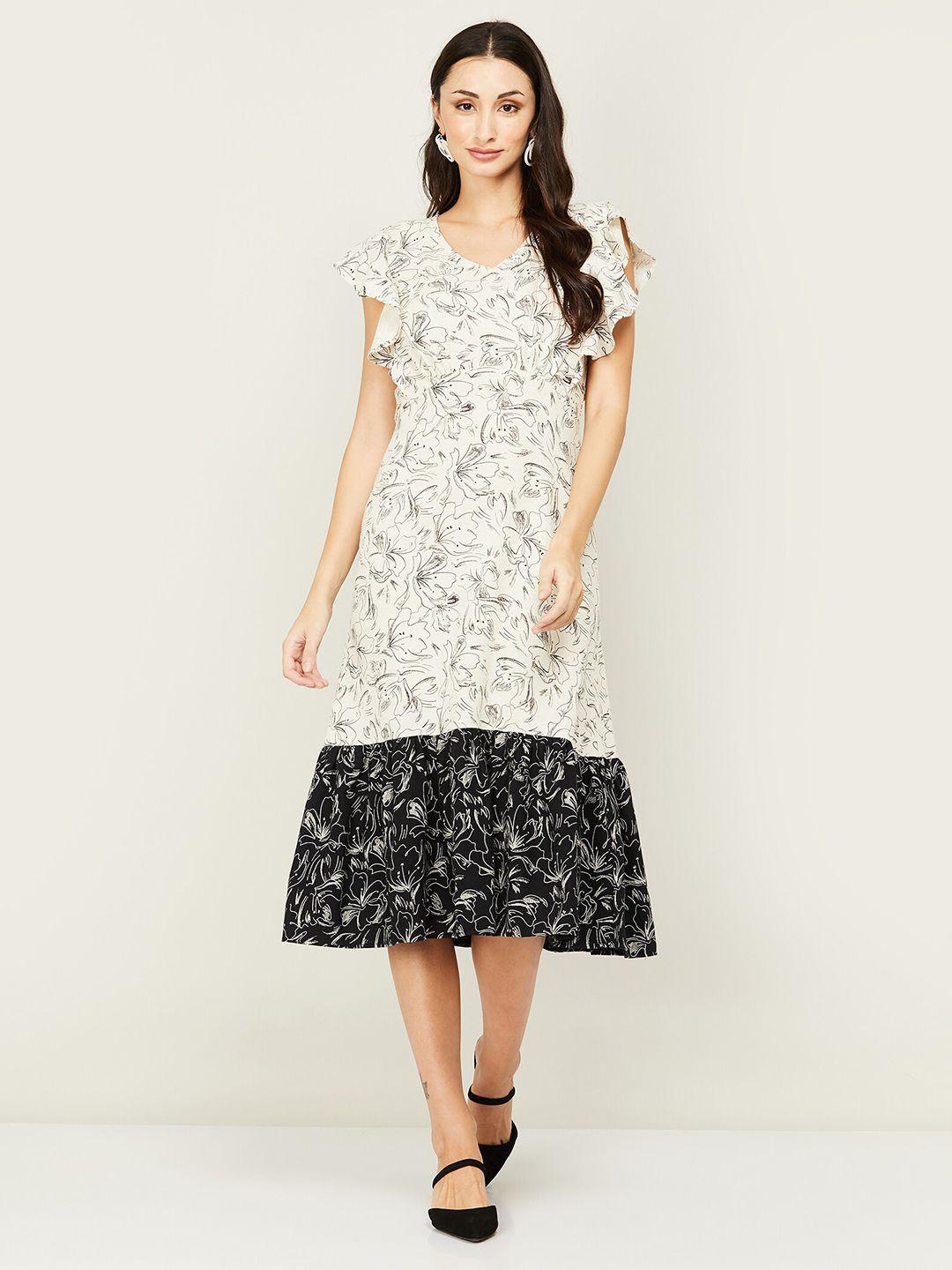 code by lifestyle floral flutter sleeve a-line midi dress