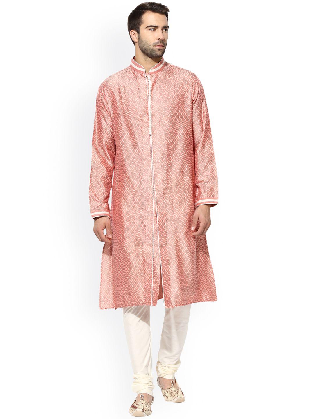 kisah men pink embroidered a-line kurta