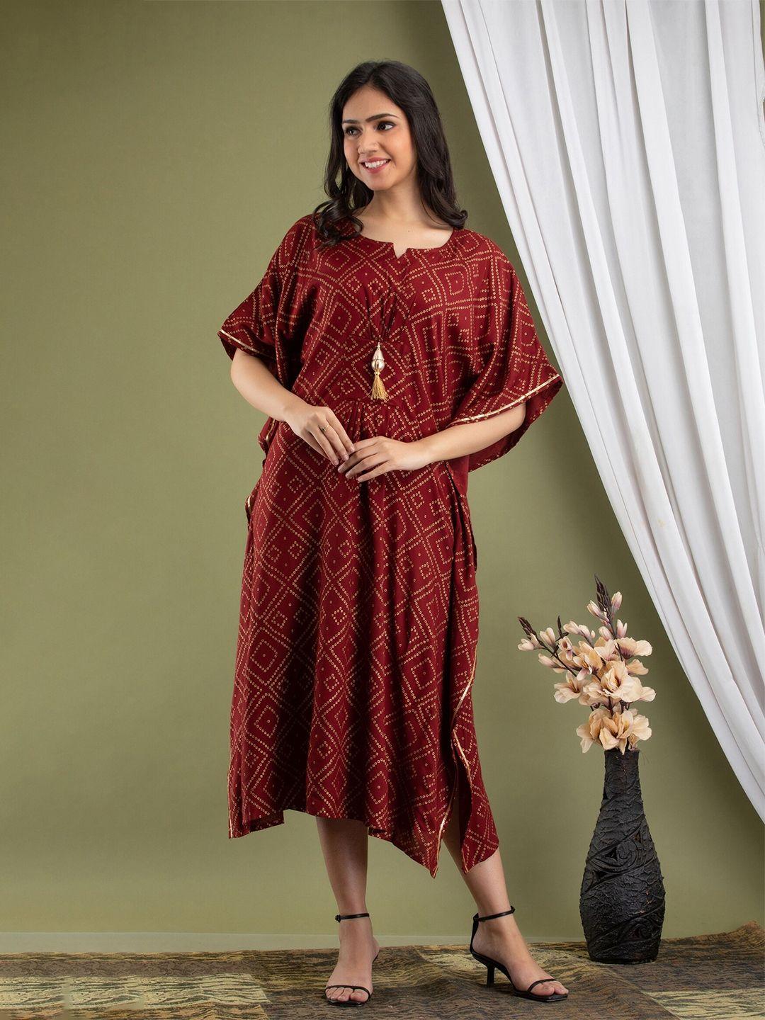 mialo fashion bandhani ethnic printed kimono sleeve kaftan dress