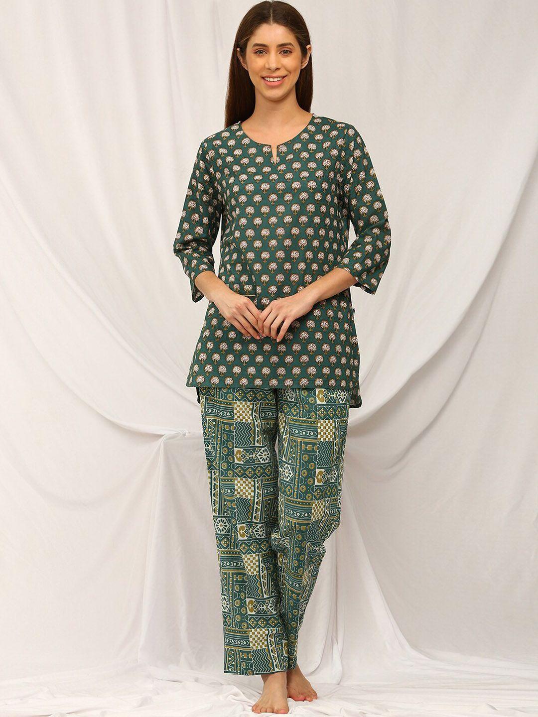 bannos swagger ethnic motifs printed pure cotton night suit