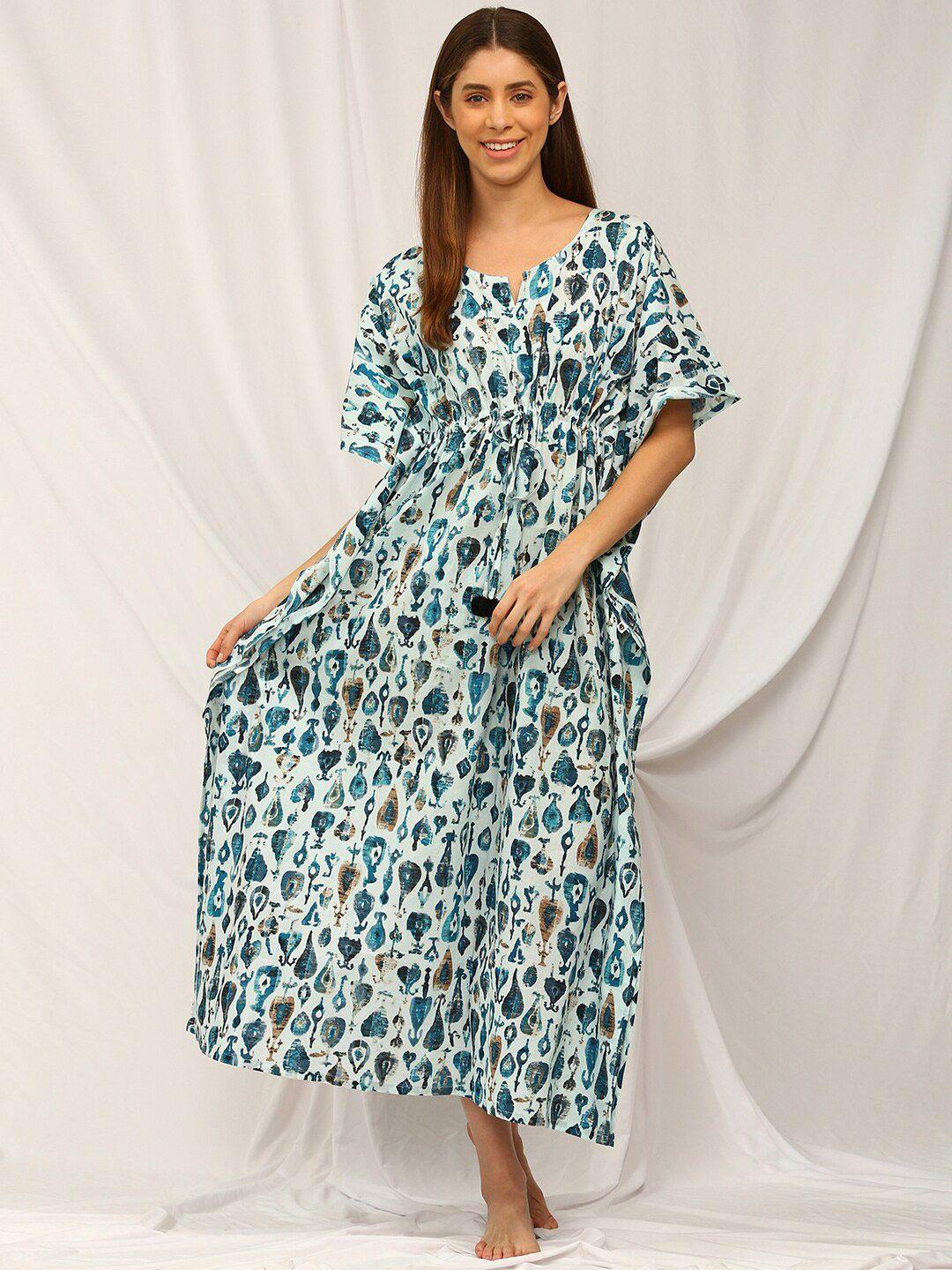 bannos swagger ethnic motifs printed pure cotton kaftan maxi nightdress