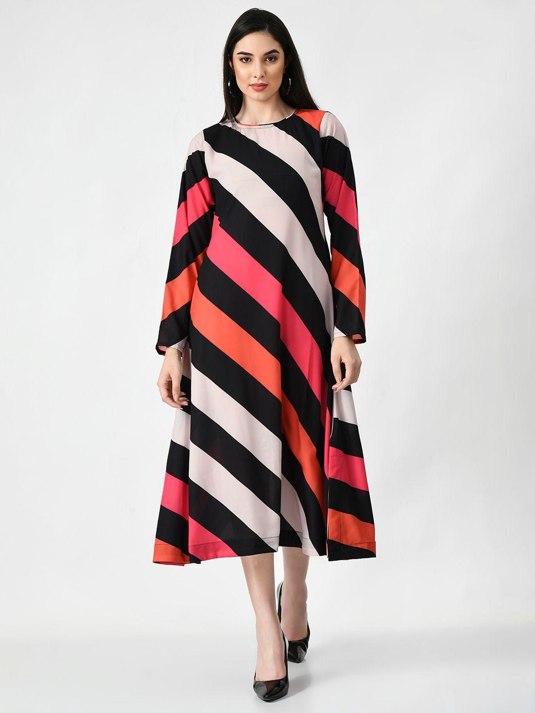 navvi striped a-line midi dress