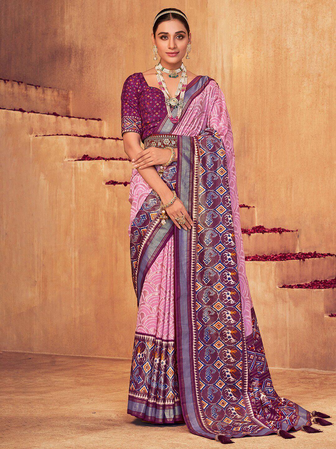 anouk mauve & silver-toned ethnic motifs woven design saree