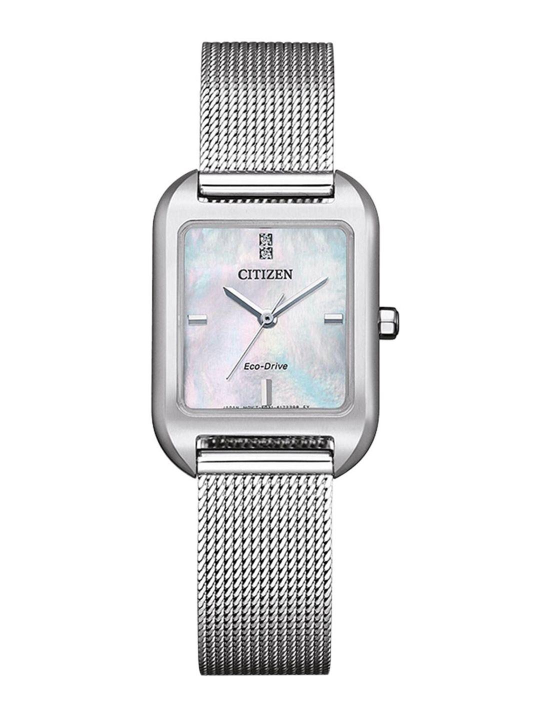 citizen women dial & stainless steel bracelet style straps analogue watch em0491-81d