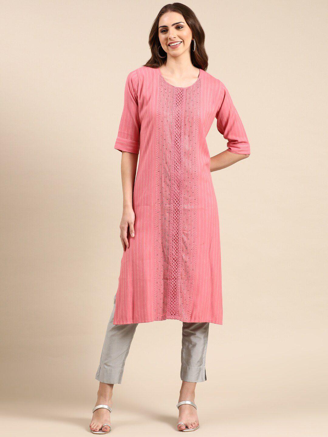 showoff floral embellished pastels regular kurta