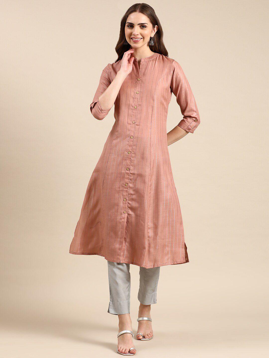 showoff striped mandarin collar a-line kurta