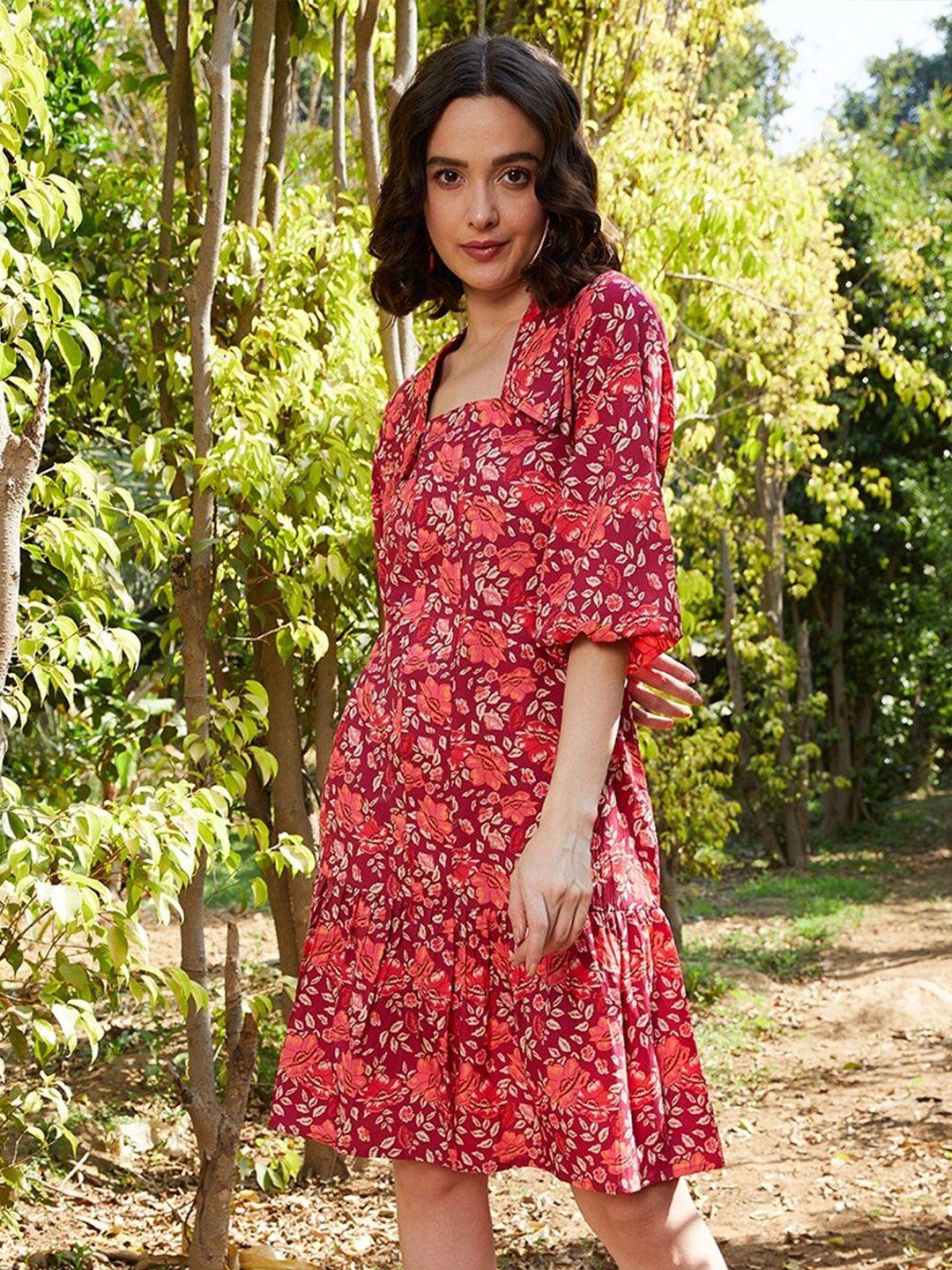 athena floral printed a-line dress