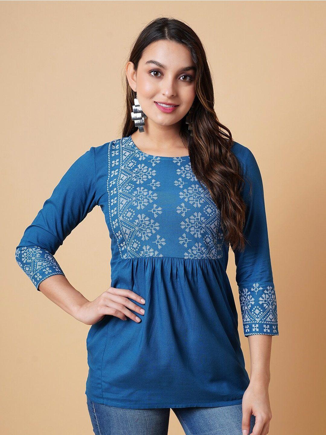 daevish ethnic motifs printed round neck regular top