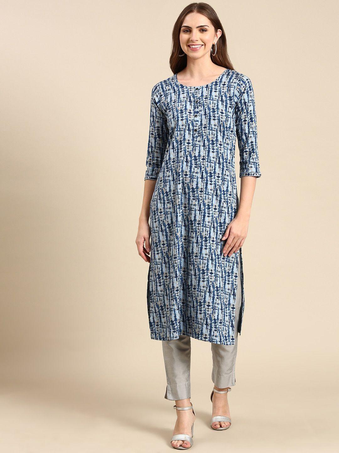 showoff abstract printed round neck straight kurta