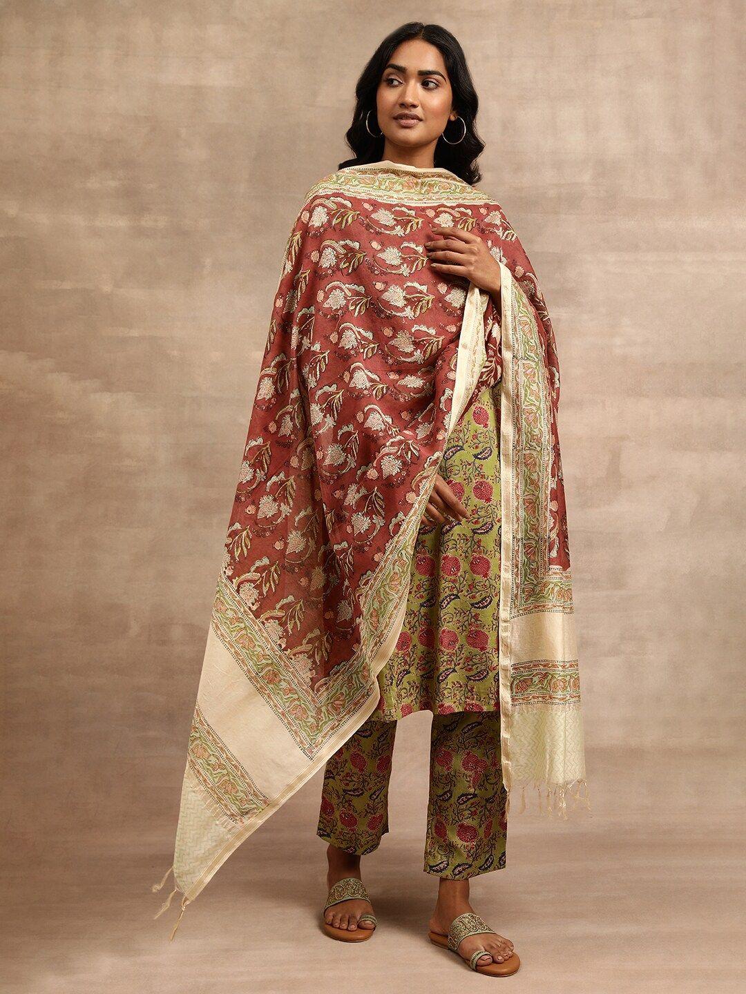 w pink & beige ethnic motifs printed dupatta