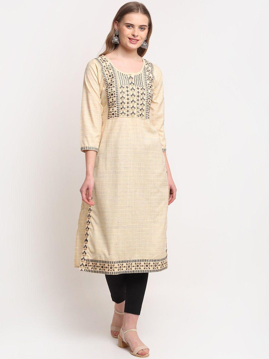 lovely lady ethnic motifs embroidered yoke design regular kurta