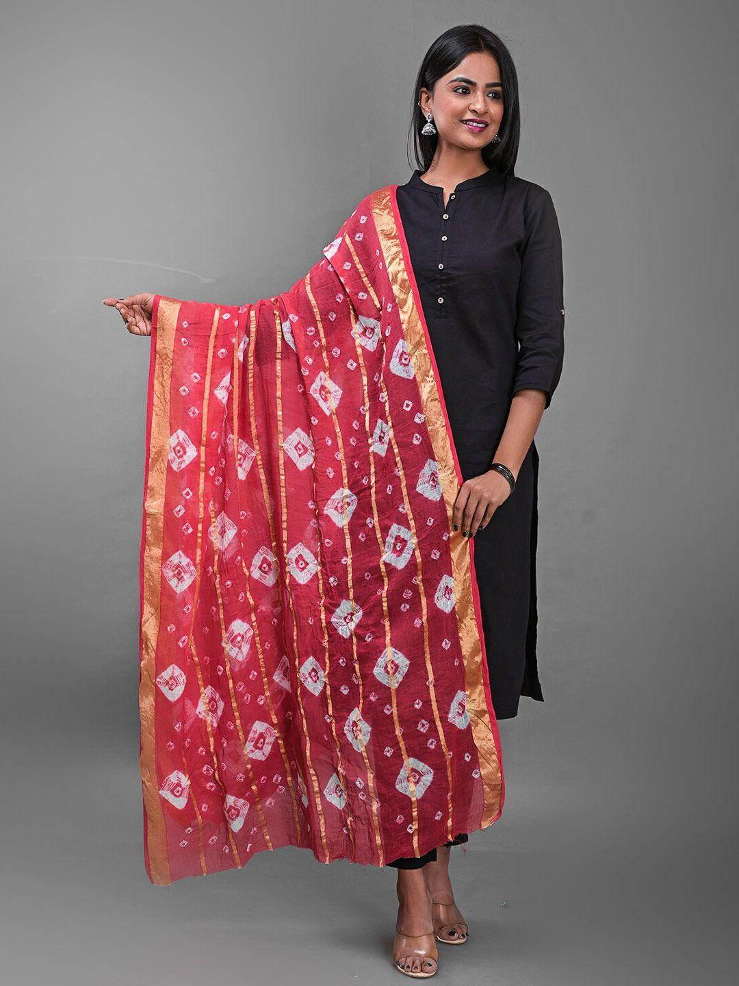 apratim dyed bandhani cotton dupatta with zari