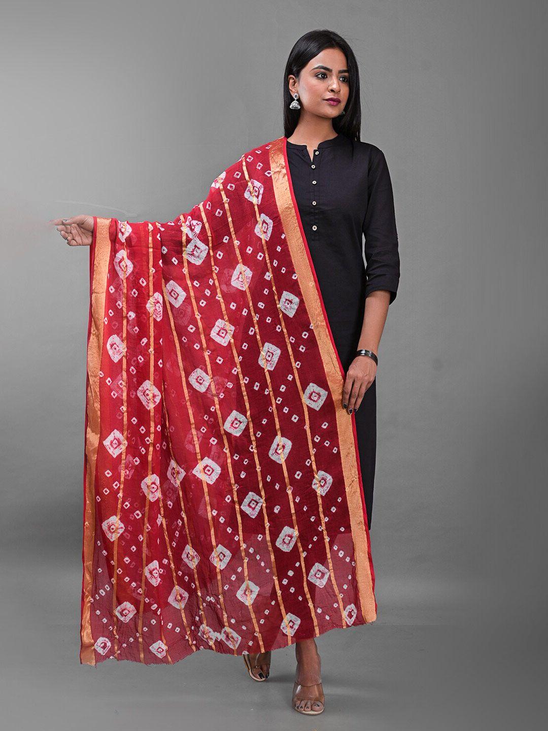 apratim printed bandhani cotton dupatta with zari