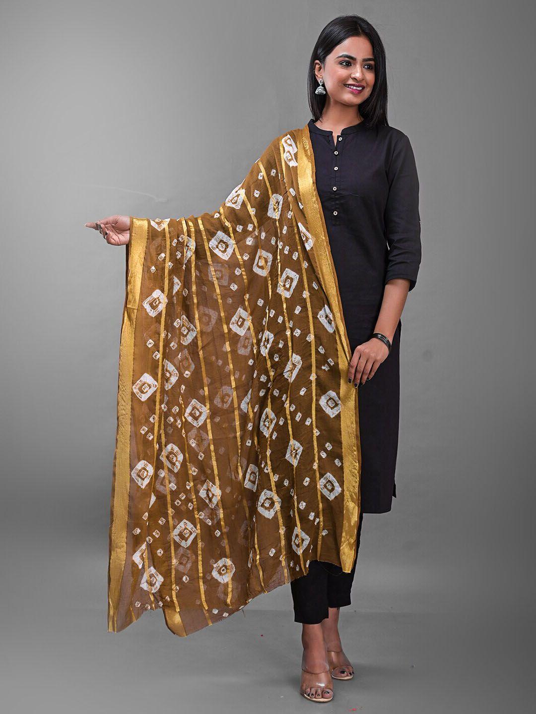 apratim printed bandhani cotton dupatta with zari