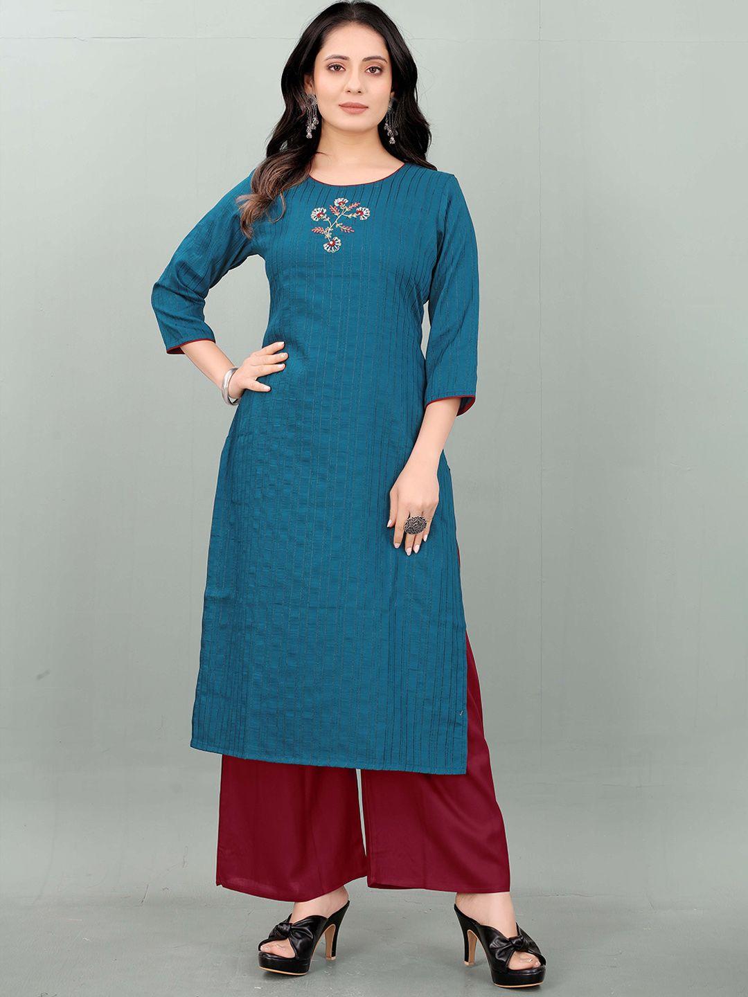 rachna striped regular thread work straight kurta with palazzos