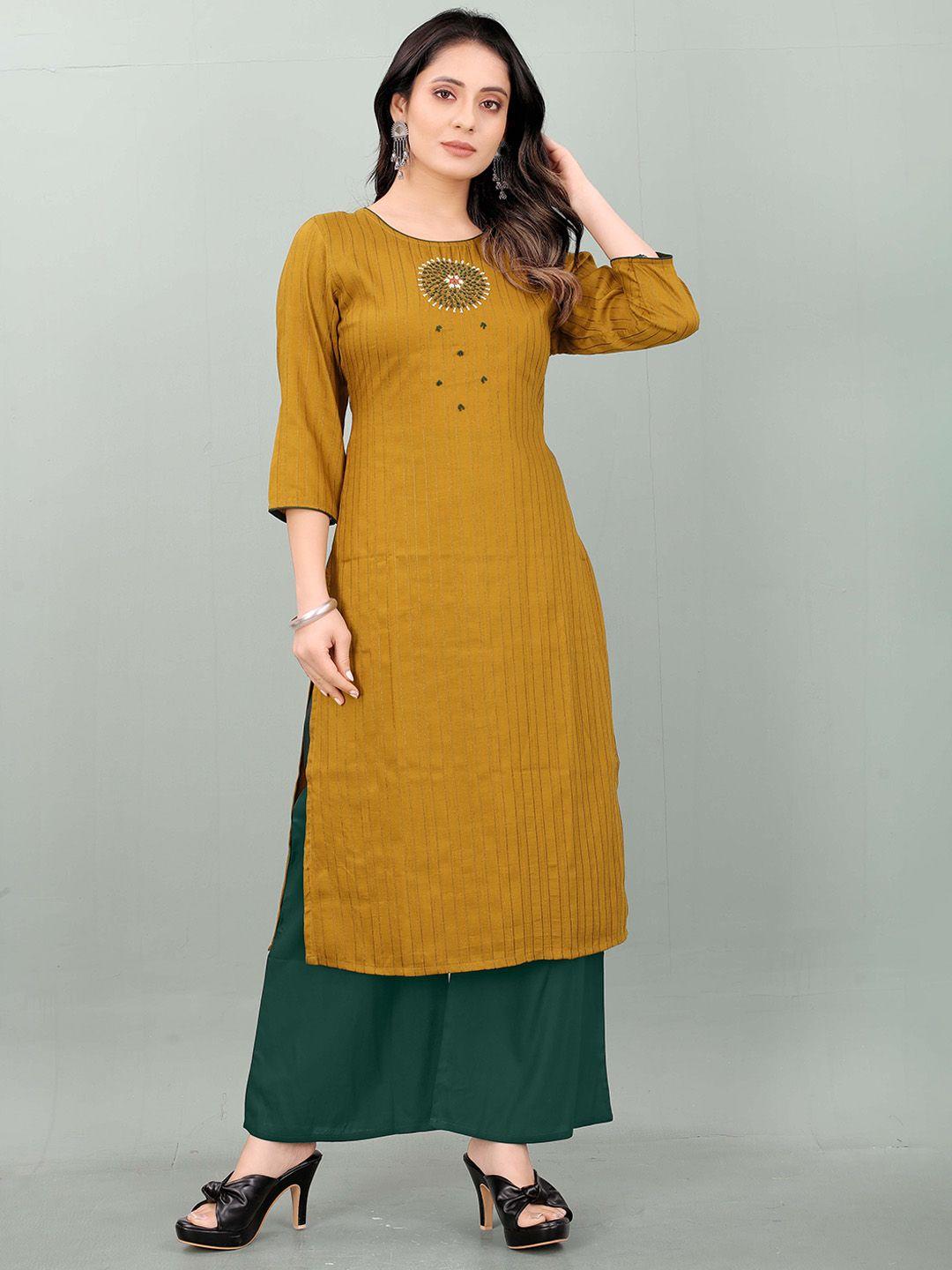 rachna striped thread work kurta with palazzos