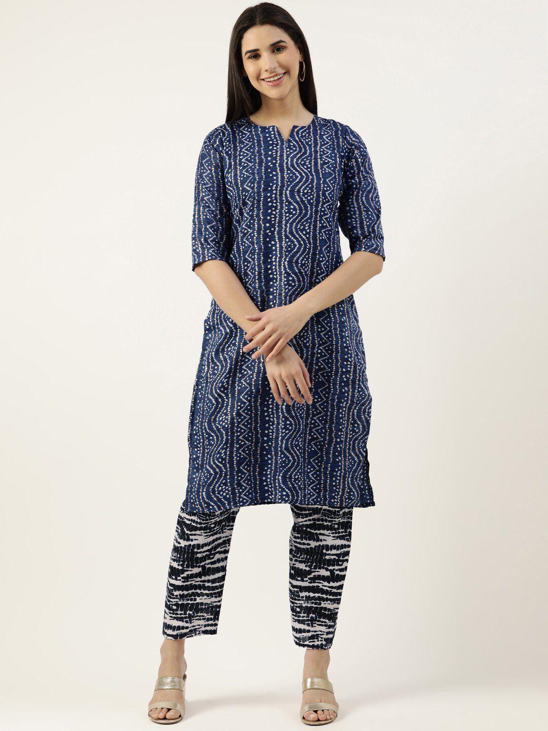 rachna bandhani printed notched neck kurta with trousers