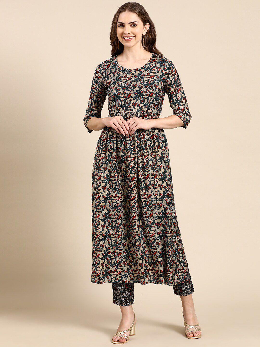 showoff floral printed beads and stones kurta with trousers