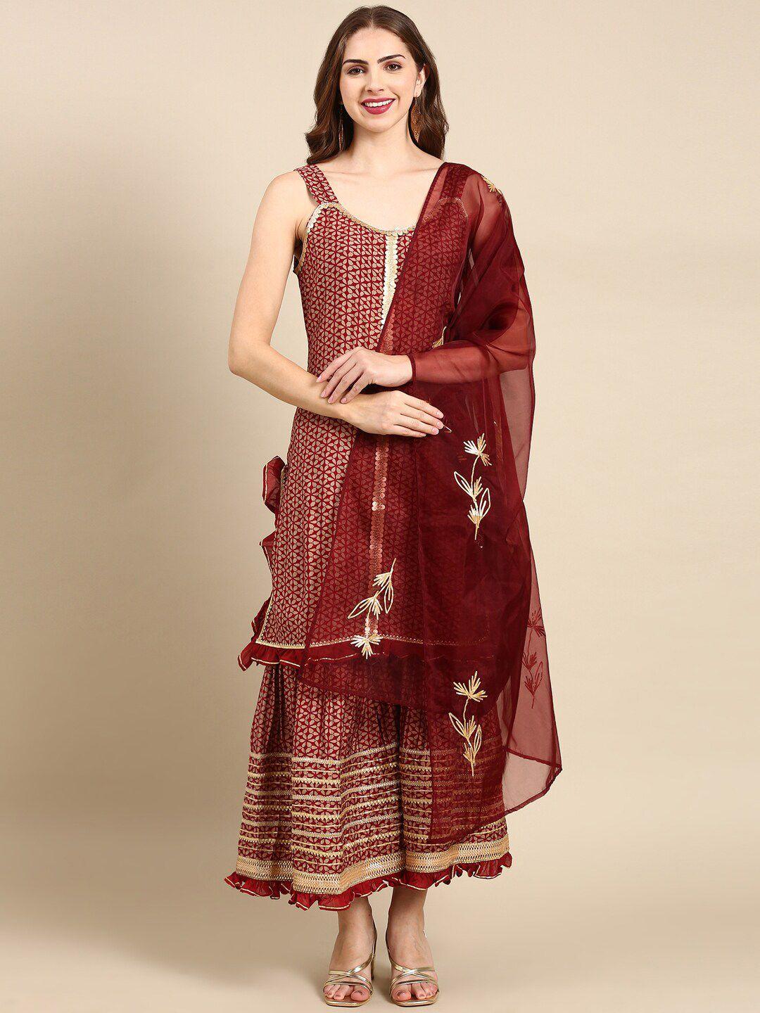 showoff floral printed gotta patti kurti with sharara & dupatta