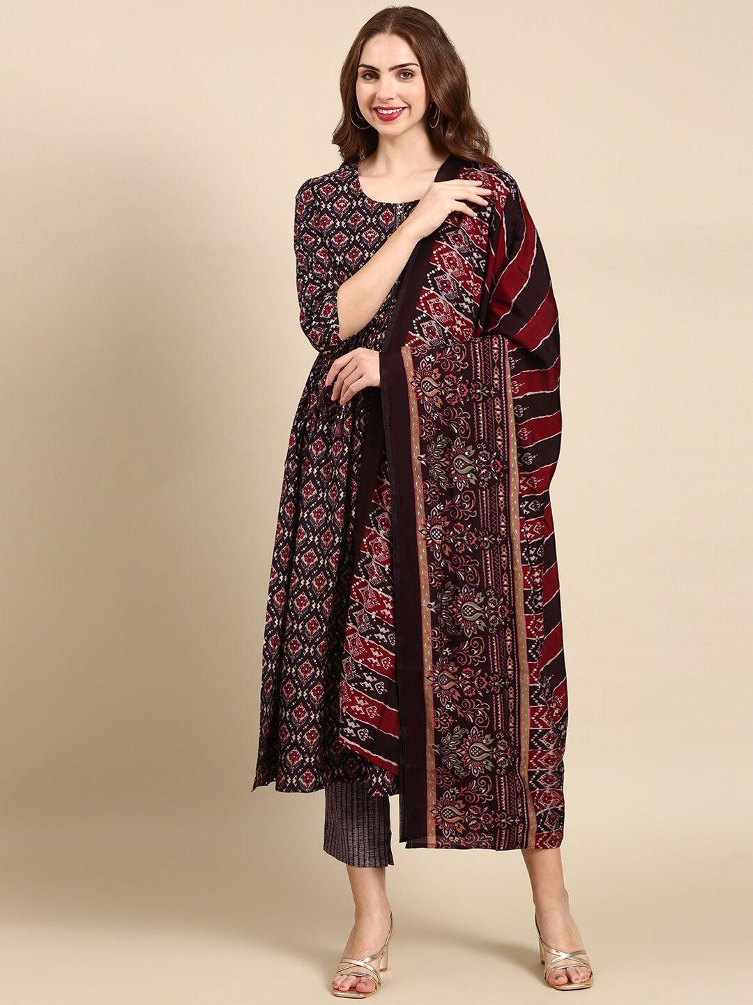 showoff ethnic motifs printed beads and stones dupion silk kurta with trousers & dupatta