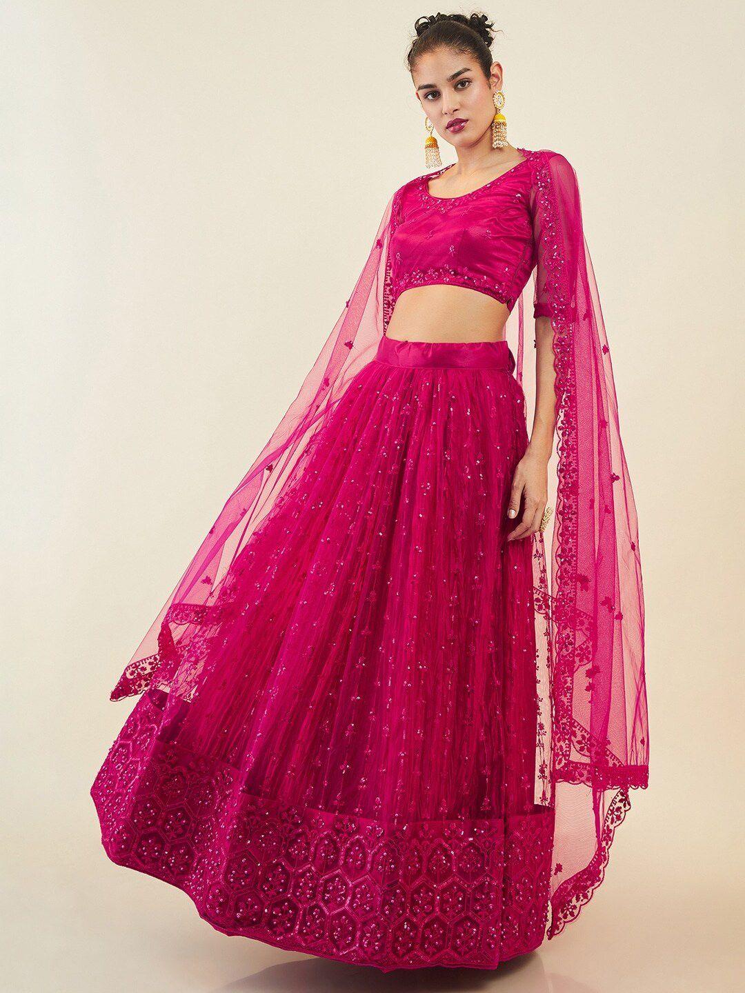 fabpixel embroidered sequinned semi-stitched lehenga & unstitched blouse with dupatta