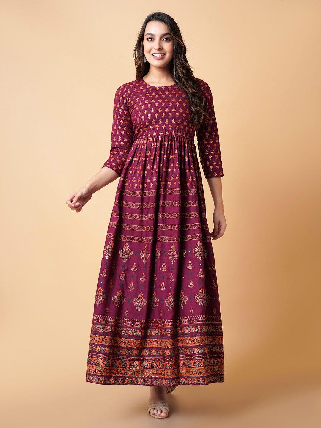 daevish ethnic motifs print ethnic fit & flare maxi ethnic dress